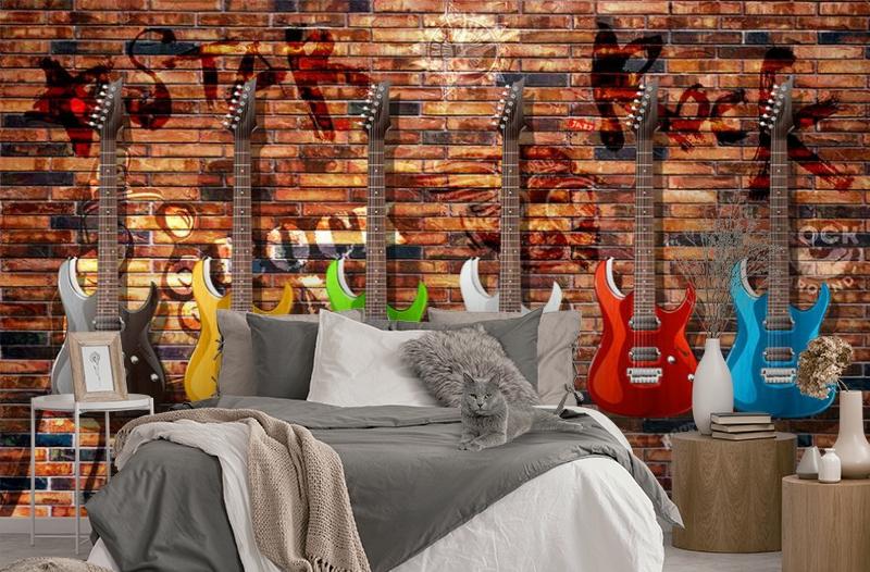 картинка 3D Фотообои «Лофт гитары» | интернет-магазин фотообоев ARTDECO