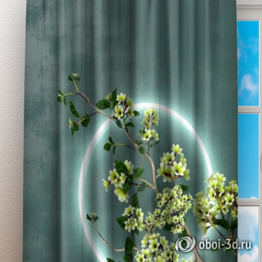 картинка Фотошторы «Цветущая ветка в неоновом свете» | интернет-магазин фотообоев ARTDECO