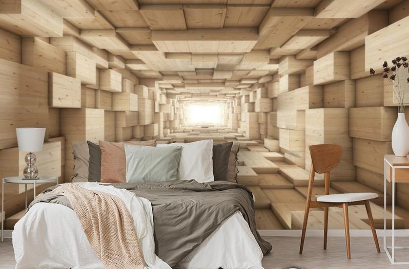 картинка 3D Фотообои «Тоннель из деревянных кубов» | интернет-магазин фотообоев ARTDECO