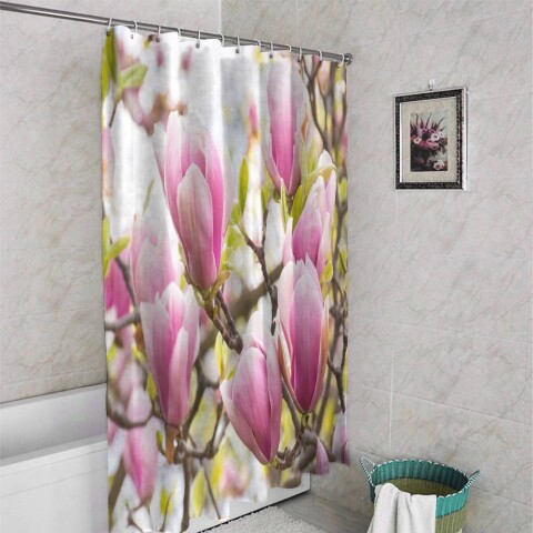 картинка 3D штора для ванной «Бутоны цветущей магнолии» | интернет-магазин фотообоев ARTDECO