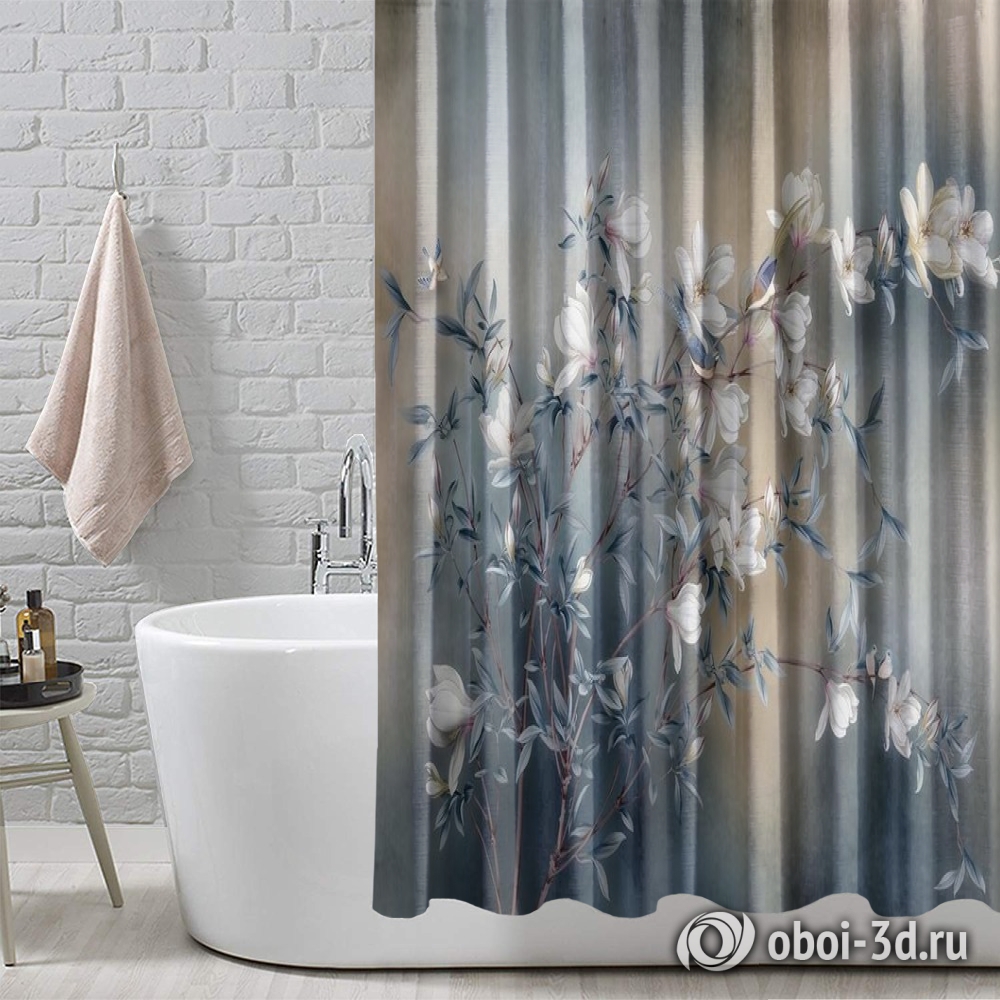картинка Шторы для ванной «Магнолия в винтажном стиле» | интернет-магазин фотообоев ARTDECO