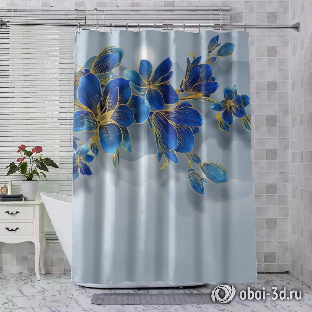 картинка Шторы для ванной «Роскошная ветвь цвета индиго» | интернет-магазин фотообоев ARTDECO