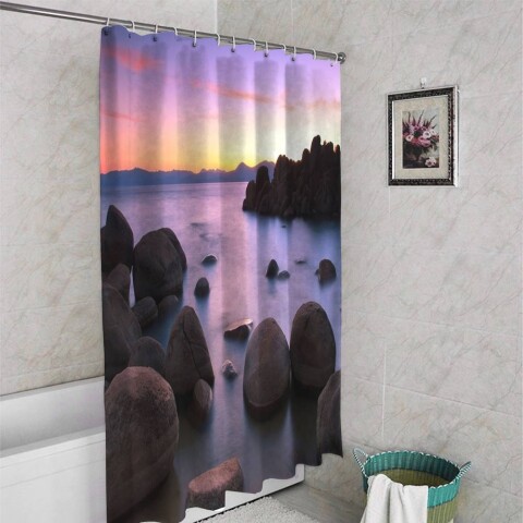 картинка 3D штора для ванны «Камни на закате» | интернет-магазин фотообоев ARTDECO
