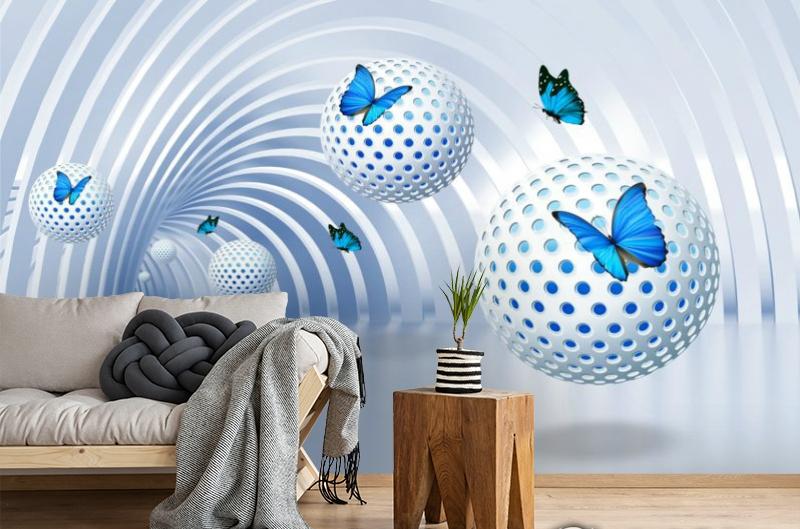 картинка 3D Фотообои «Футуристичный тоннель с бабочками» | интернет-магазин фотообоев ARTDECO