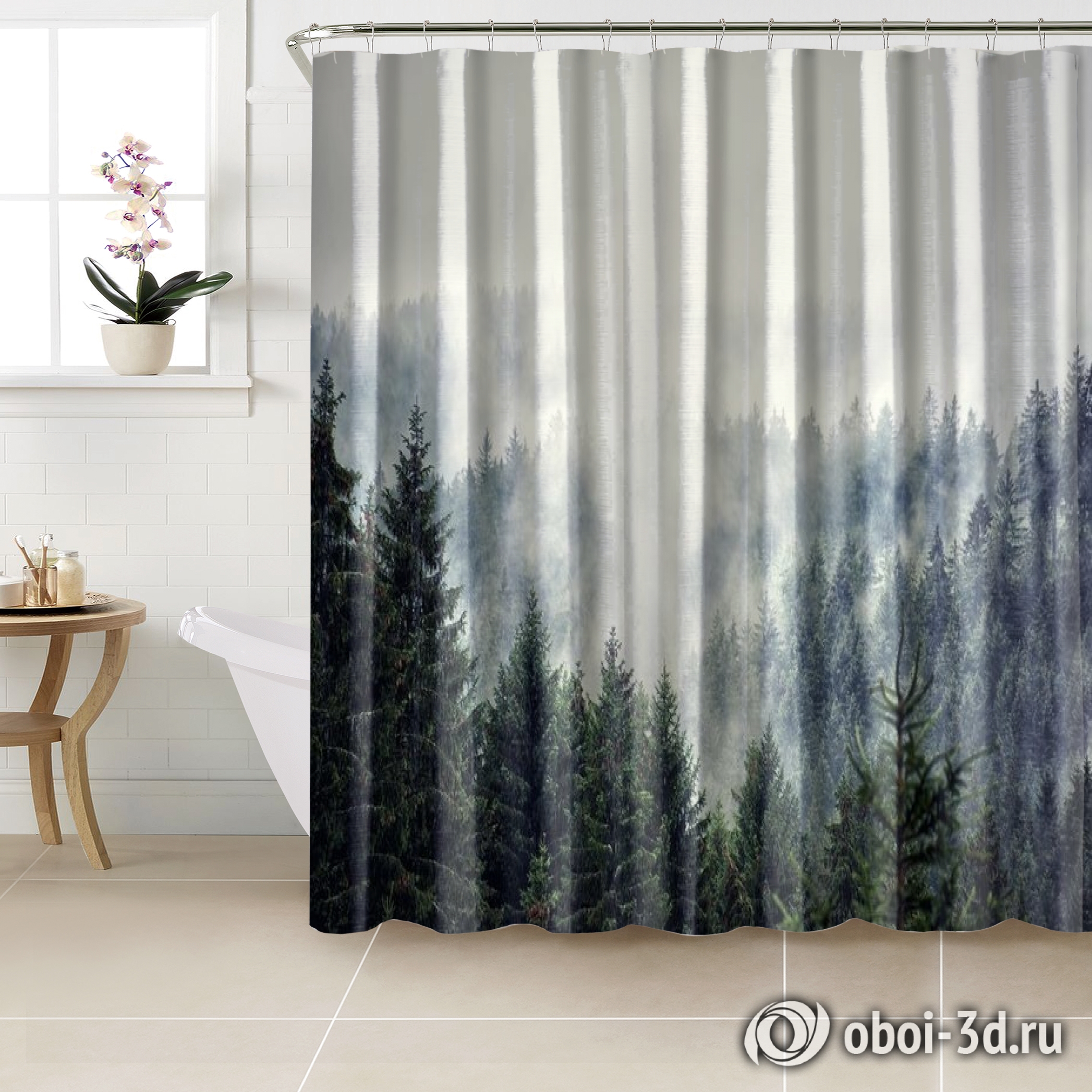 Шторы для ванной «Винтажное фото с туманным лесом»