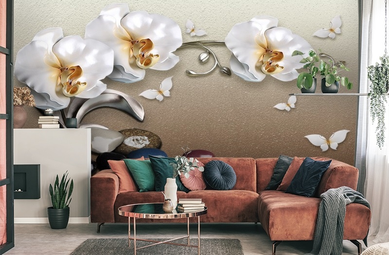 картинка 3D Фотообои «Орхидеи на гальке» | интернет-магазин фотообоев ARTDECO