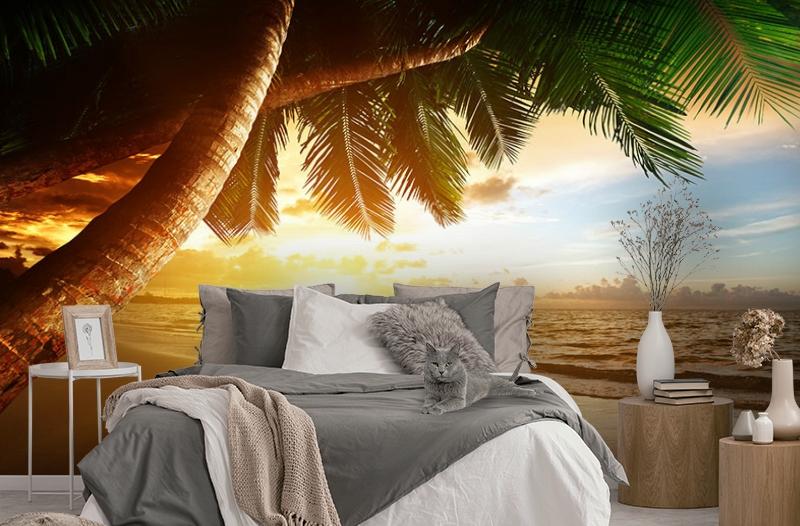 картинка 3D Фотообои  «Закат под пальмами» | интернет-магазин фотообоев ARTDECO