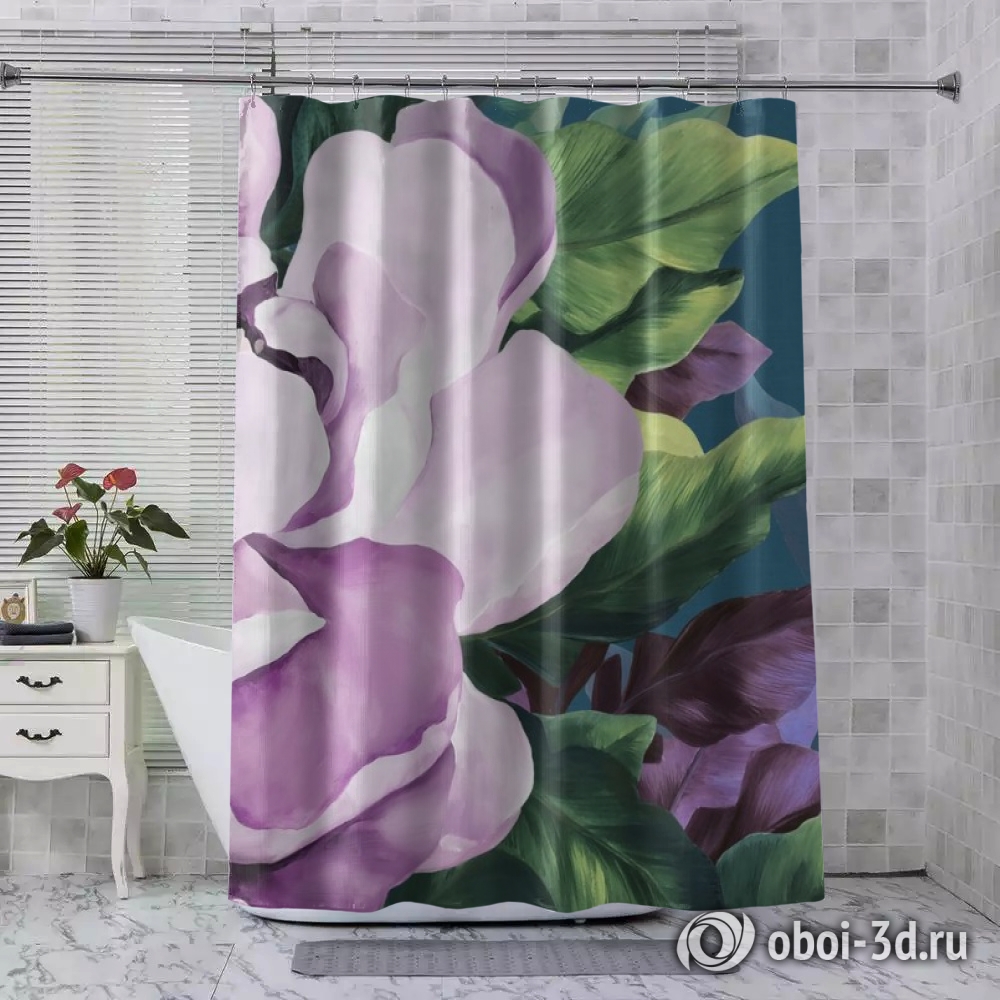 картинка Шторы для ванной «Величественный цветок в лиловых тонах» | интернет-магазин фотообоев ARTDECO