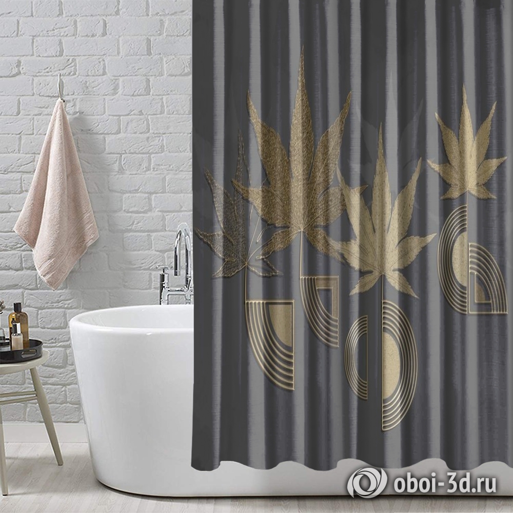 картинка Шторы для ванной «Кленовые листья с тиснением» | интернет-магазин фотообоев ARTDECO