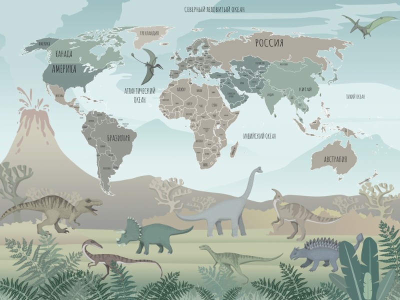 картинка Фотообои «Карта с динозаврами» | интернет-магазин фотообоев ARTDECO