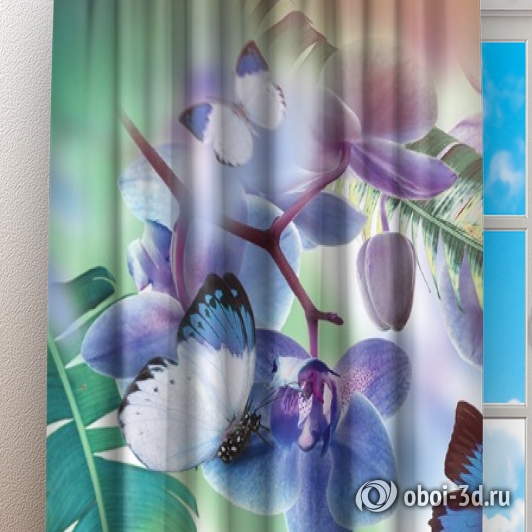 картинка Фотошторы «Бабочки под орхидеей» | интернет-магазин фотообоев ARTDECO