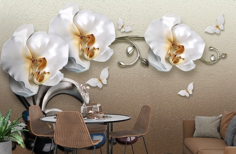 картинка 3D Фотообои  «Орхидеи на гальке» | интернет-магазин фотообоев ARTDECO