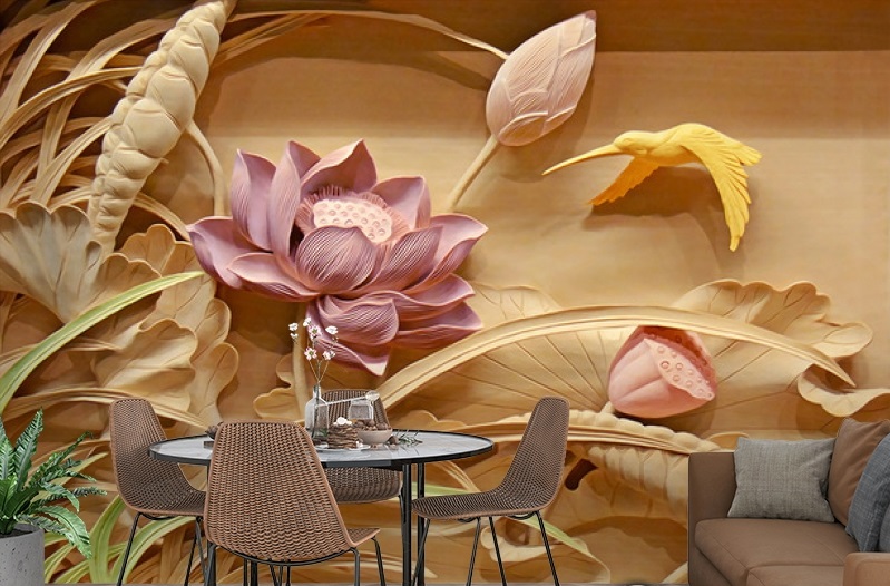 картинка 3D Фотообои «Цветы с тиснением» | интернет-магазин фотообоев ARTDECO
