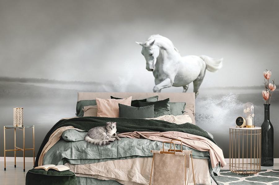 картинка 3D Фотообои «Белый конь бегущий по воде» | интернет-магазин фотообоев ARTDECO