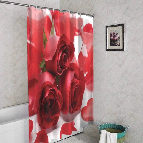 картинка 3D занавеска для ванны «Композиция с алыми розами» | интернет-магазин фотообоев ARTDECO