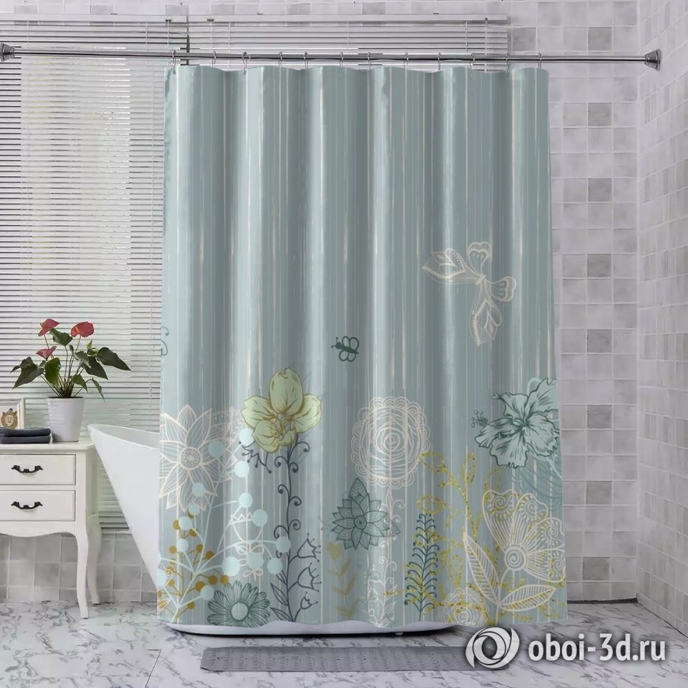 картинка Шторы для ванной «стильная цветочная аппликация» | интернет-магазин фотообоев ARTDECO