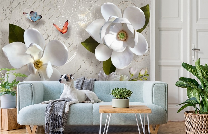 картинка 3D Фотообои «Белые цветы» | интернет-магазин фотообоев ARTDECO