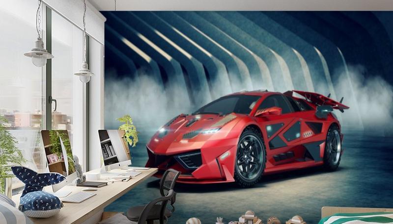 Картинка 3D Фотообои «Футуристичный красный автомобиль» | интернет-магазин ELEGANT HOME DECOR