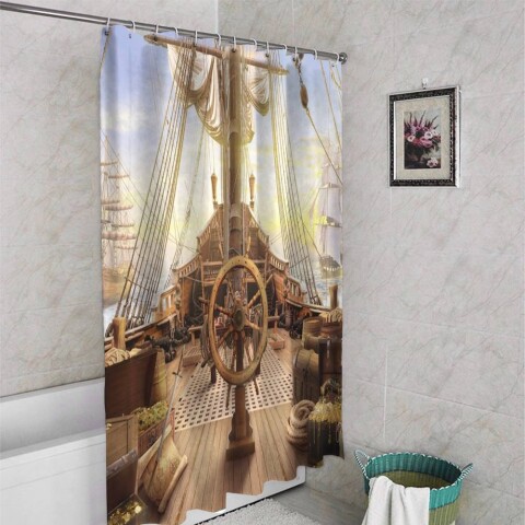 картинка 3D шторка для ванны «Пиратский корабль» | интернет-магазин фотообоев ARTDECO