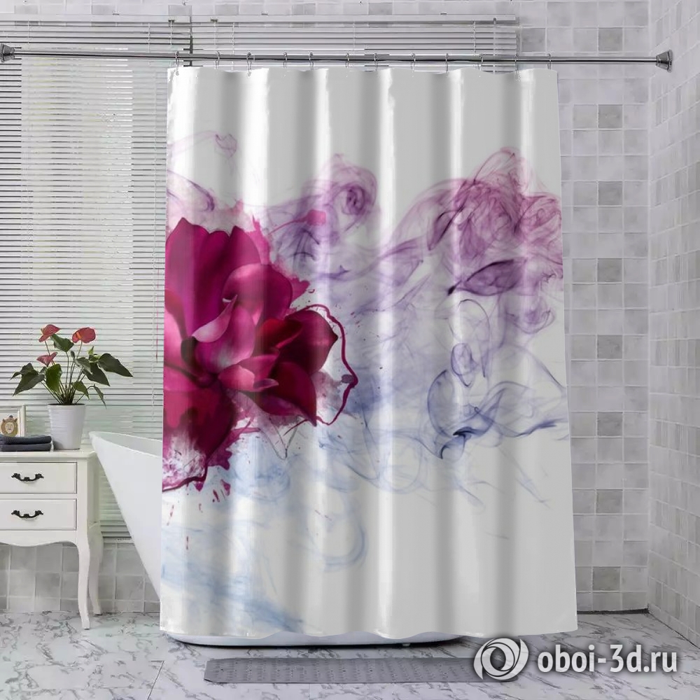 картинка Шторы для ванной «Роза в сиреневом тумане» | интернет-магазин фотообоев ARTDECO
