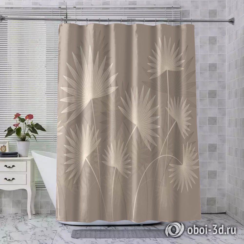 картинка Шторы для ванной «Пальмовые листья в карамельных оттенках» | интернет-магазин фотообоев ARTDECO