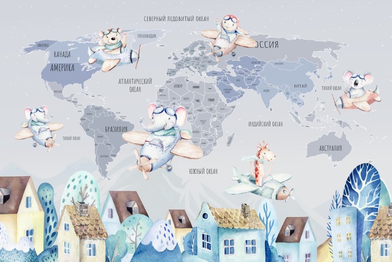 картинка Фотообои «Карта с домами в холодных тонах» | интернет-магазин фотообоев ARTDECO