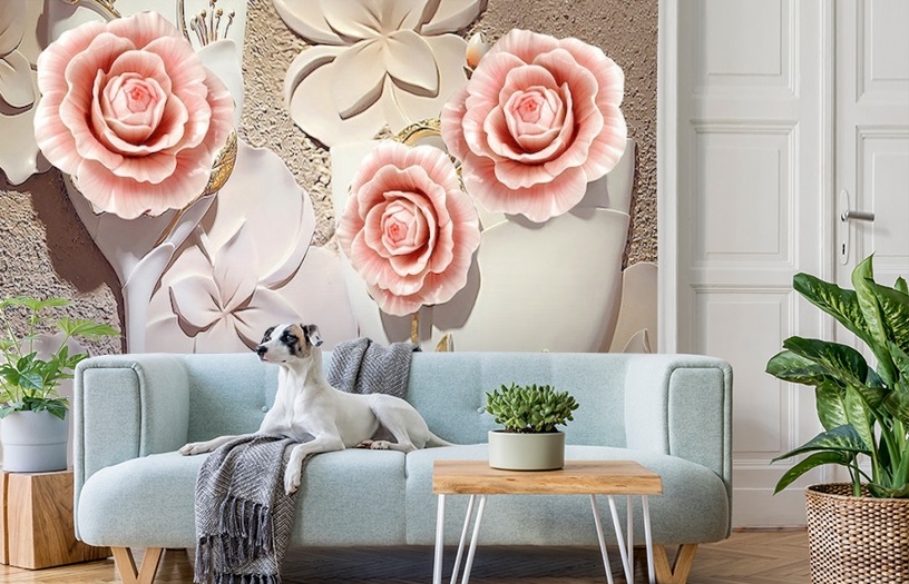 картинка 3D Фотообои  «Объемная композиция с бутонами роз» | интернет-магазин фотообоев ARTDECO