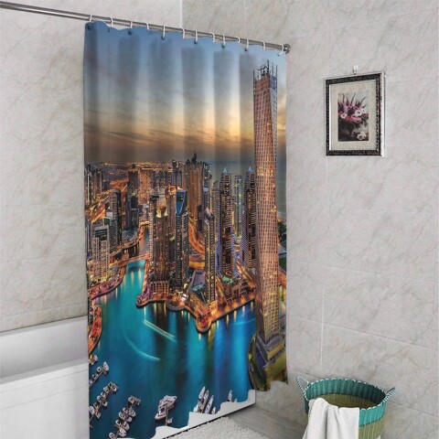 картинка 3D штора для ванной «Ночной Дубай» | интернет-магазин фотообоев ARTDECO