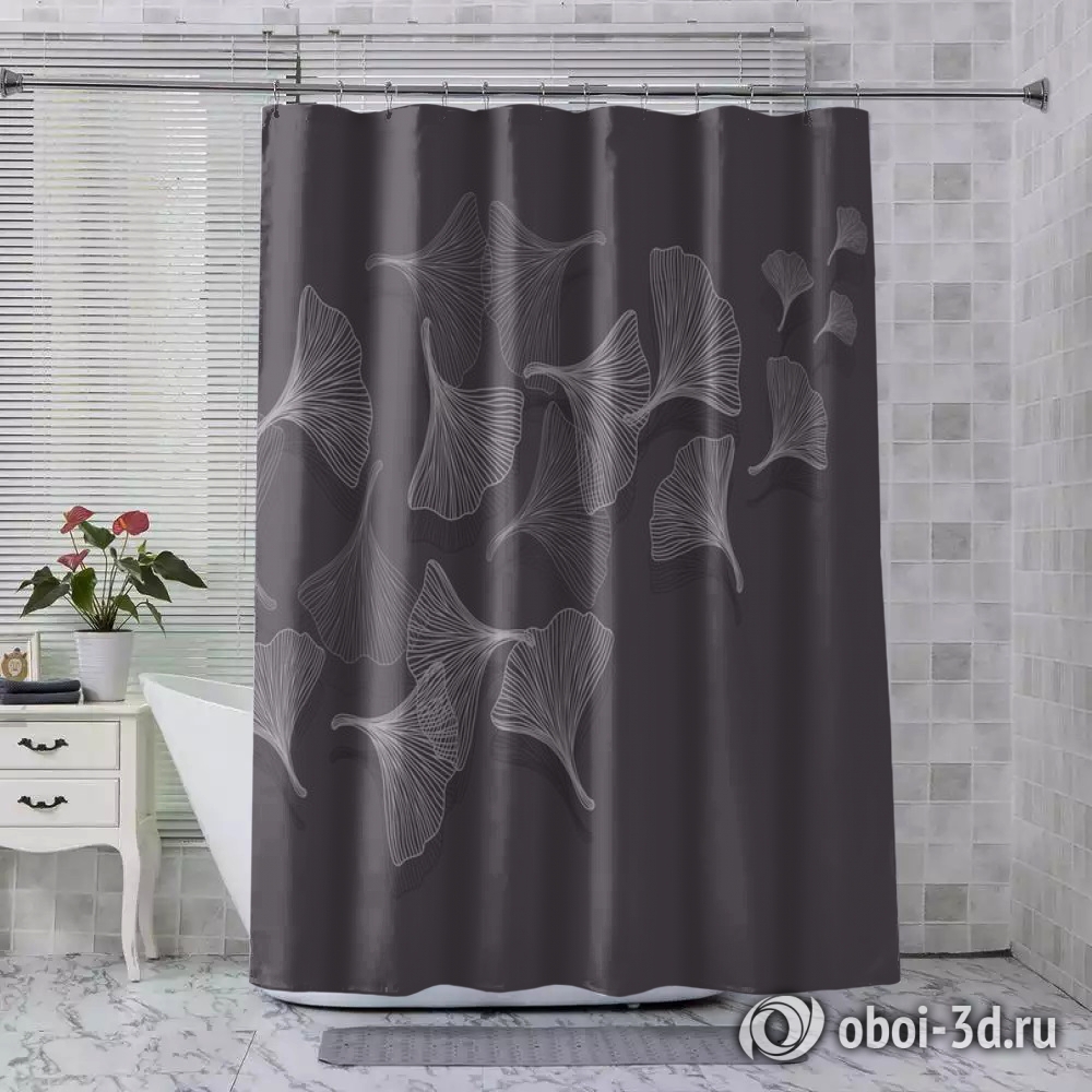 картинка Шторы для ванной «Летящие зонтики на антрацитовом фоне» | интернет-магазин фотообоев ARTDECO