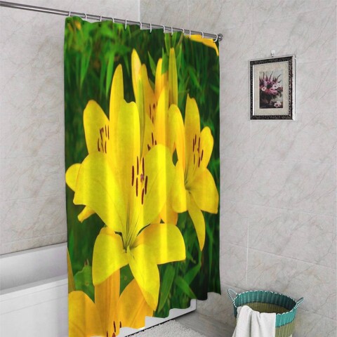 картинка Штора для ванной «Яркие желтые лилии » | интернет-магазин фотообоев ARTDECO