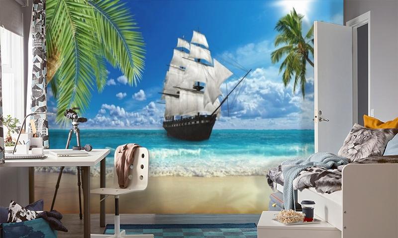 картинка 3D Фотообои  «Корабль у берега» | интернет-магазин фотообоев ARTDECO