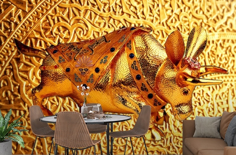 картинка 3D Фотообои  «Декорация с золотым быком в испанском стиле» | интернет-магазин фотообоев ARTDECO