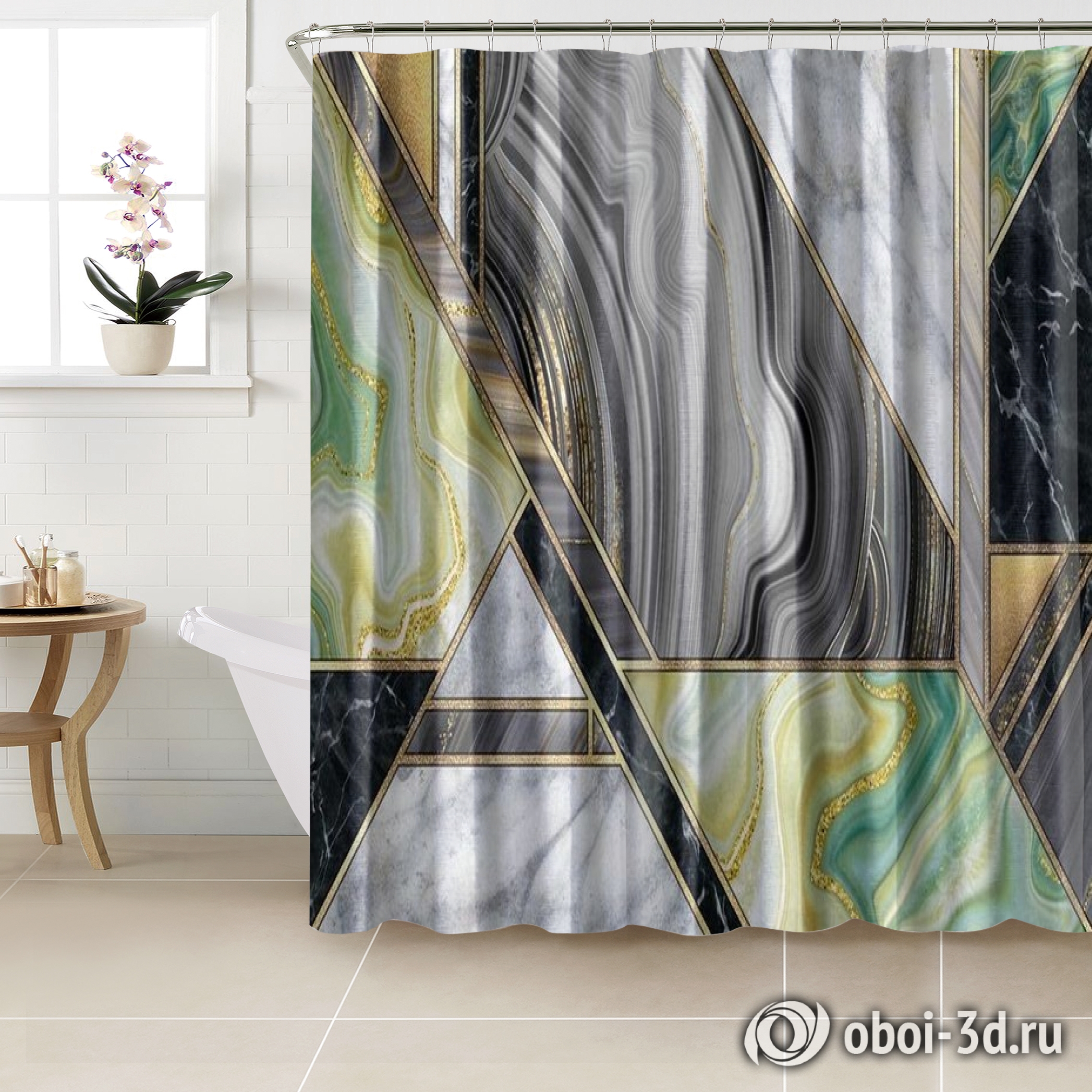 картинка Шторы для ванной «Мраморная композиция с хризолитом» | интернет-магазин фотообоев ARTDECO