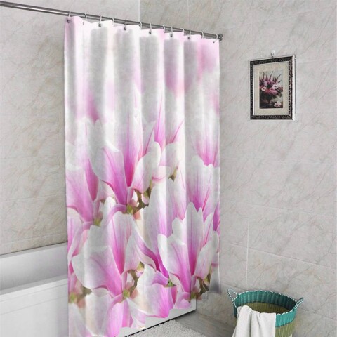 картинка 3D занавеска в ванную комнату «Цветы магнолии» | интернет-магазин фотообоев ARTDECO
