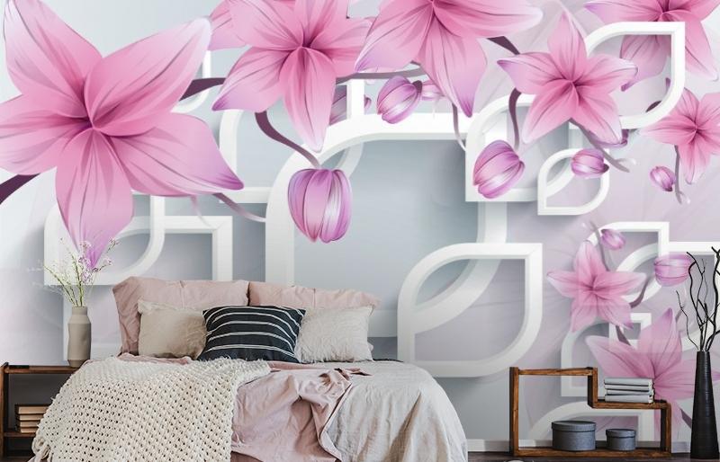 картинка 3D Фотообои «Цветочные ветви в нежно-розовых тонах» | интернет-магазин фотообоев ARTDECO