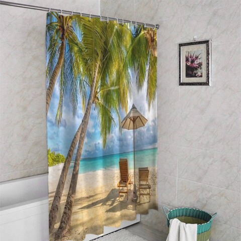 картинка 3D шторка для ванны «Тропический зной» | интернет-магазин фотообоев ARTDECO