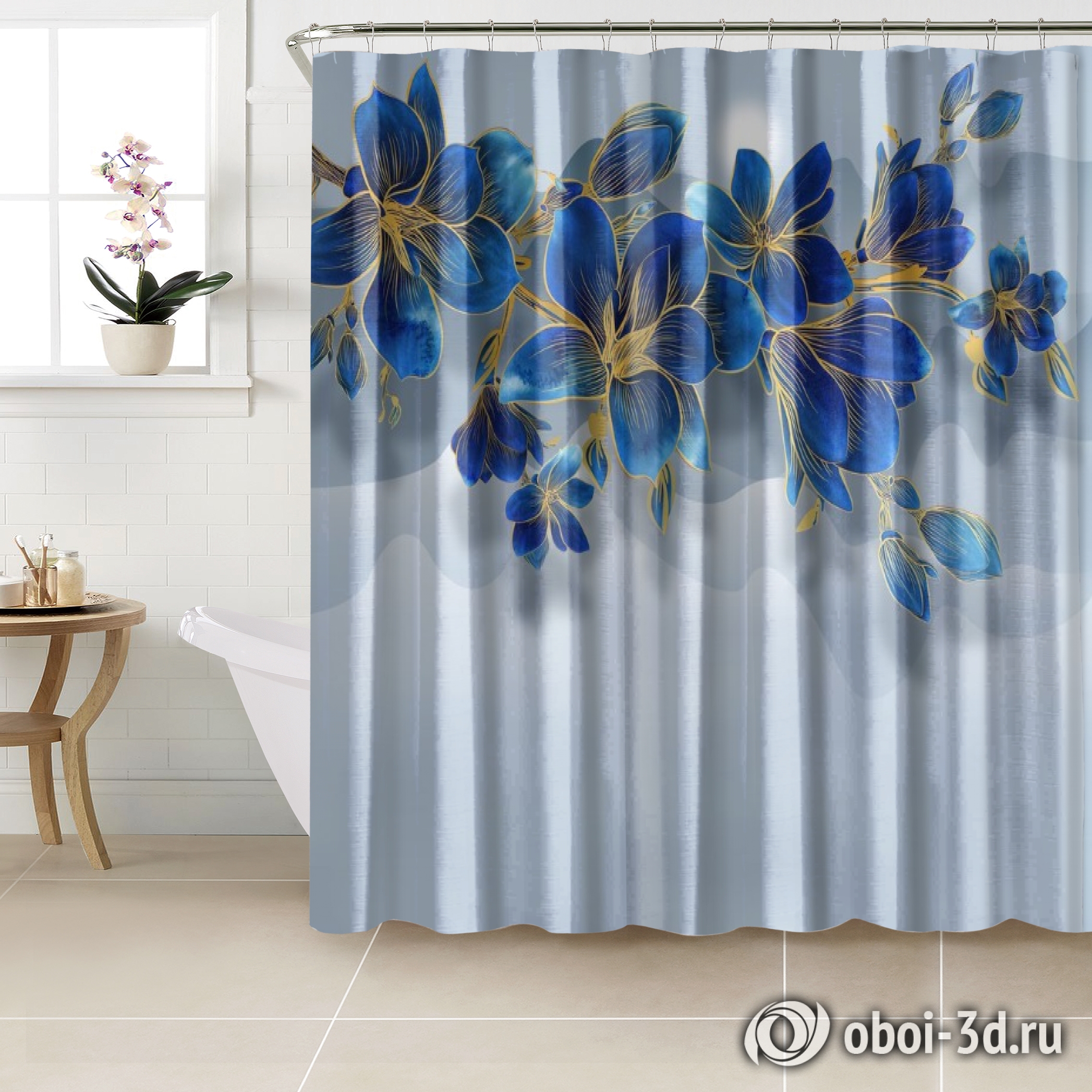 картинка Шторы для ванной «Роскошная ветвь цвета индиго» | интернет-магазин фотообоев ARTDECO