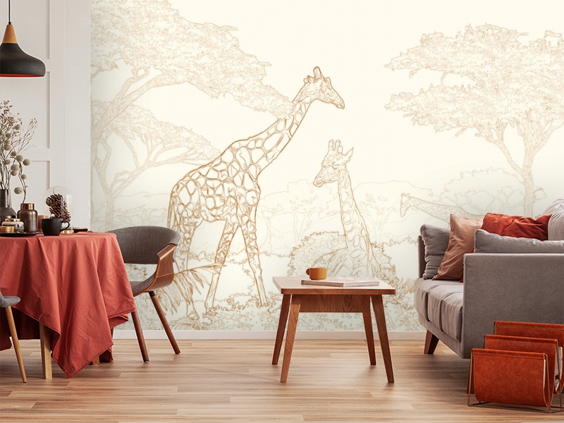 картинка 3D Фотообои «Золотые жирафы в листве» | интернет-магазин фотообоев ARTDECO