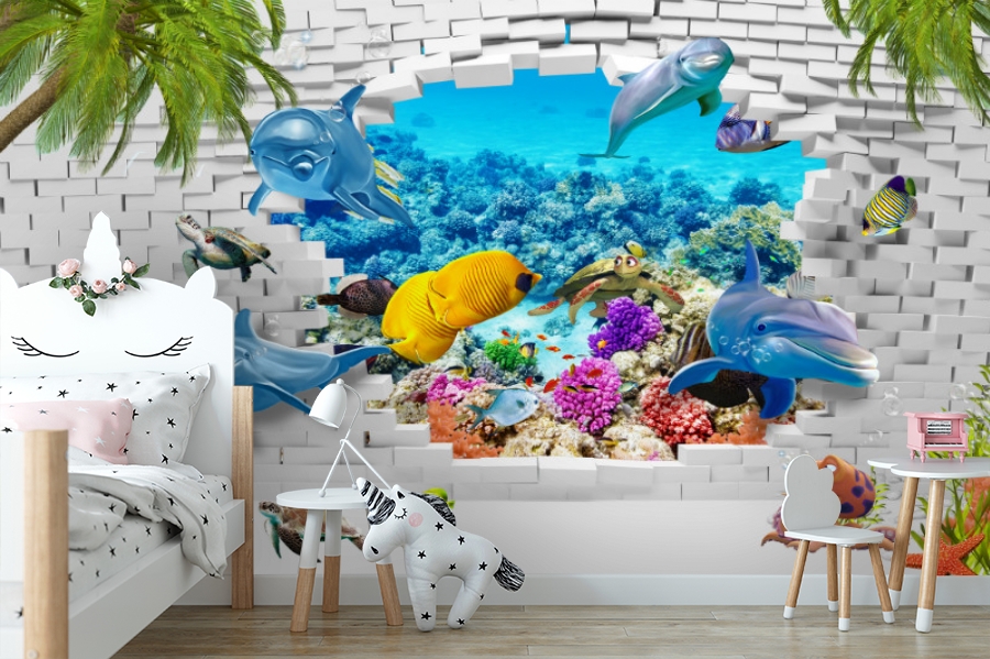 картинка 3D Фотообои «Океан за стеной» | интернет-магазин фотообоев ARTDECO