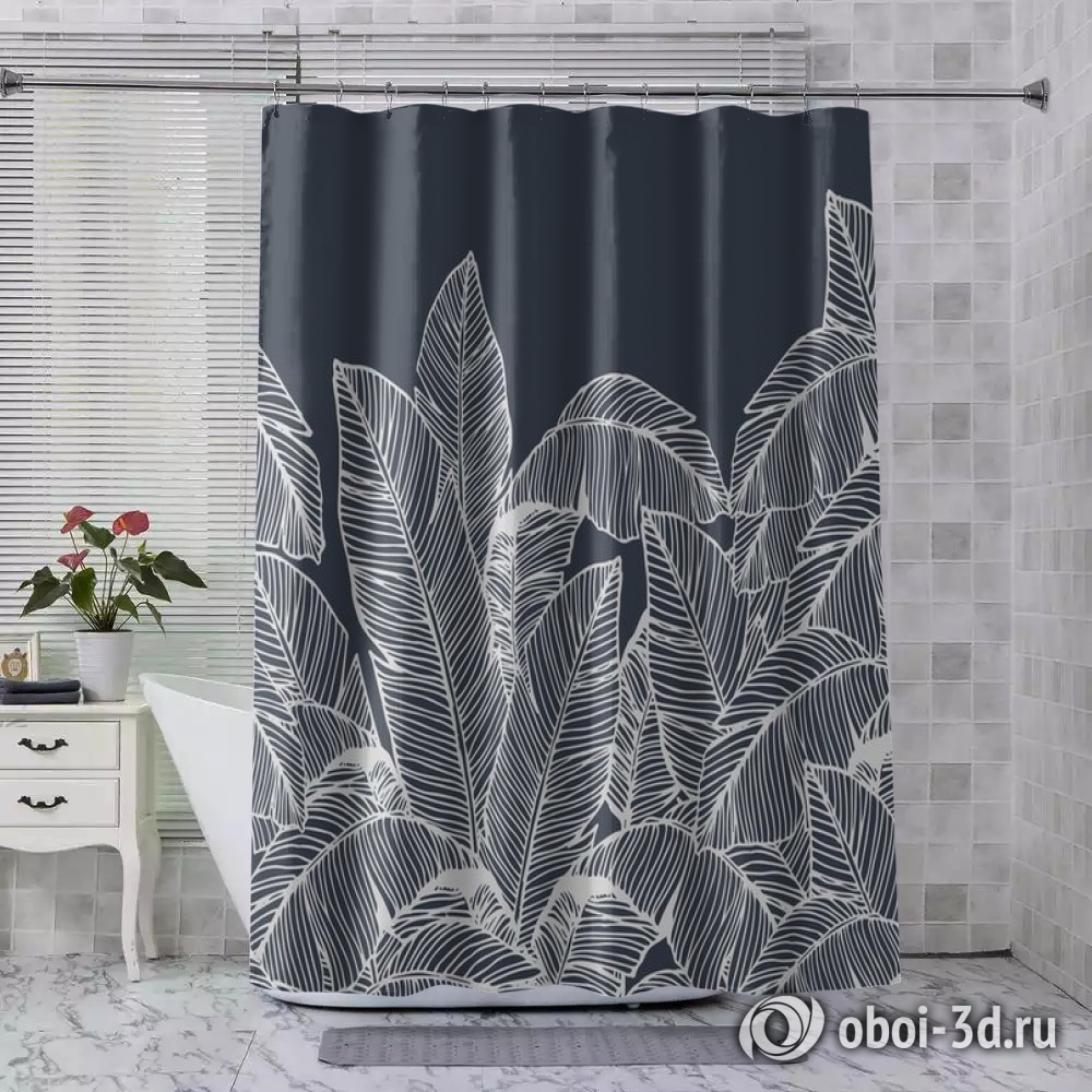 картинка Шторы для ванной «Раскидистые листья в тёмных тонах» | интернет-магазин фотообоев ARTDECO