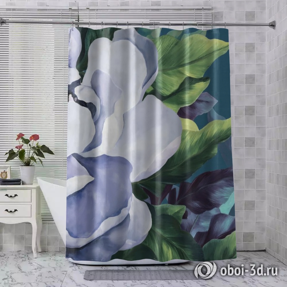 картинка Шторы для ванной «Величественный цветок в голубых тонах» | интернет-магазин фотообоев ARTDECO