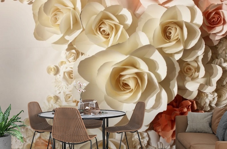 картинка 3D Фотообои «Бумажные цветы» | интернет-магазин фотообоев ARTDECO