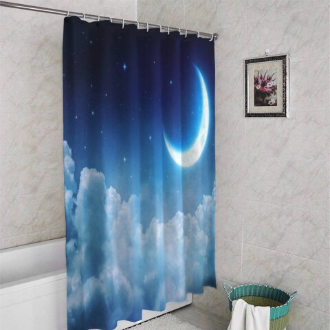 картинка 3D занавеска для ванной «Ночная луна» | интернет-магазин фотообоев ARTDECO