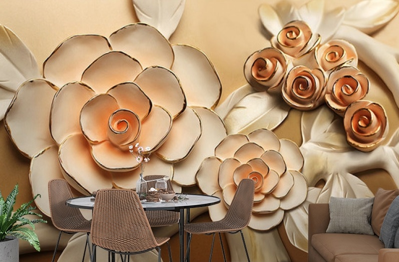 картинка 3D Фотообои  «Розы с тиснением под керамику» | интернет-магазин фотообоев ARTDECO