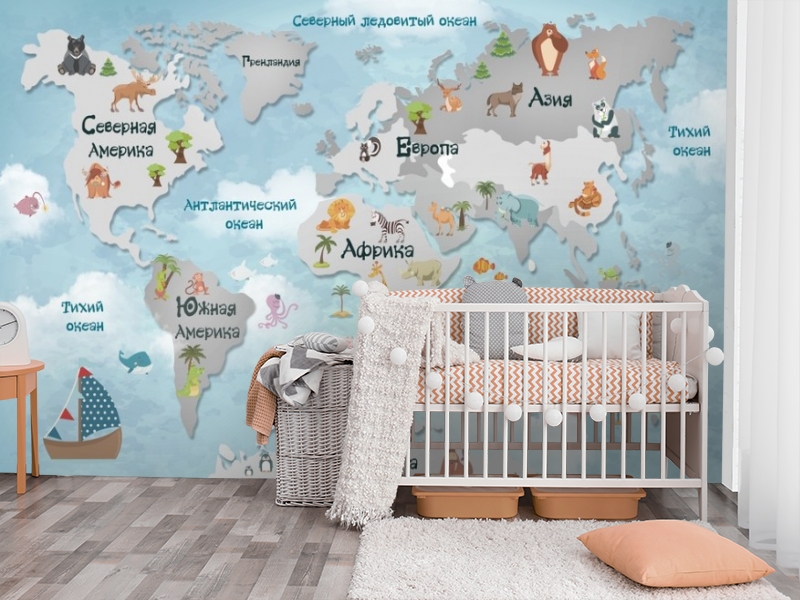 картинка Фотообои «Карта мира для малышей в голубых тонах» | интернет-магазин фотообоев ARTDECO