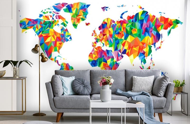 картинка 3D Фотообои «Полигональная карта мира» | интернет-магазин фотообоев ARTDECO
