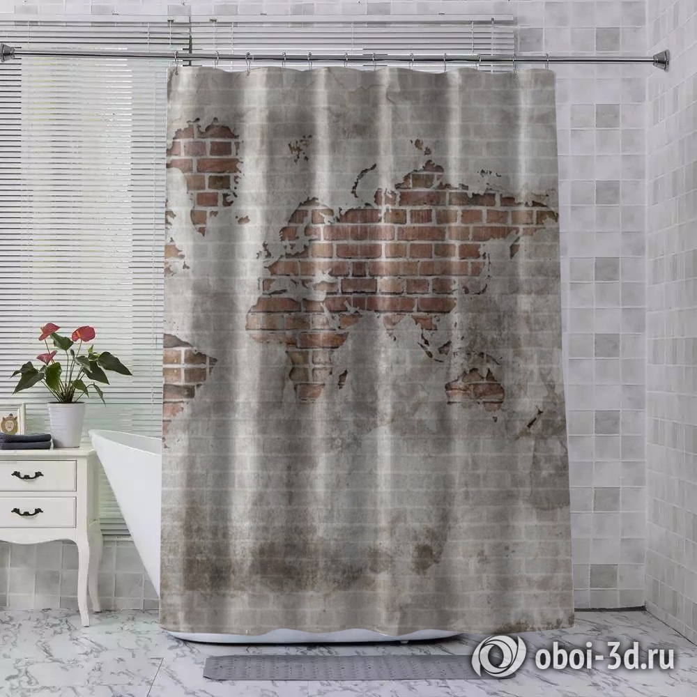 картинка Шторы для ванной «Карта в стене» | интернет-магазин фотообоев ARTDECO
