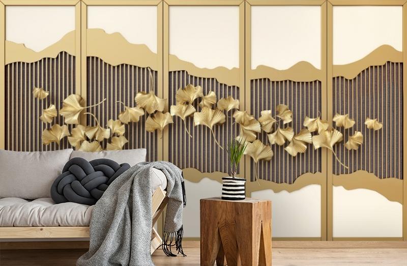 картинка 3D Фотообои «Стена с золотой декорацией» | интернет-магазин фотообоев ARTDECO