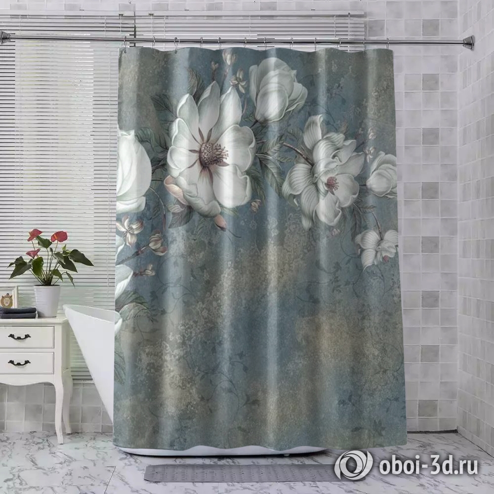 картинка Шторы для ванной «Старинный гобелен с нежными цветами» | интернет-магазин фотообоев ARTDECO
