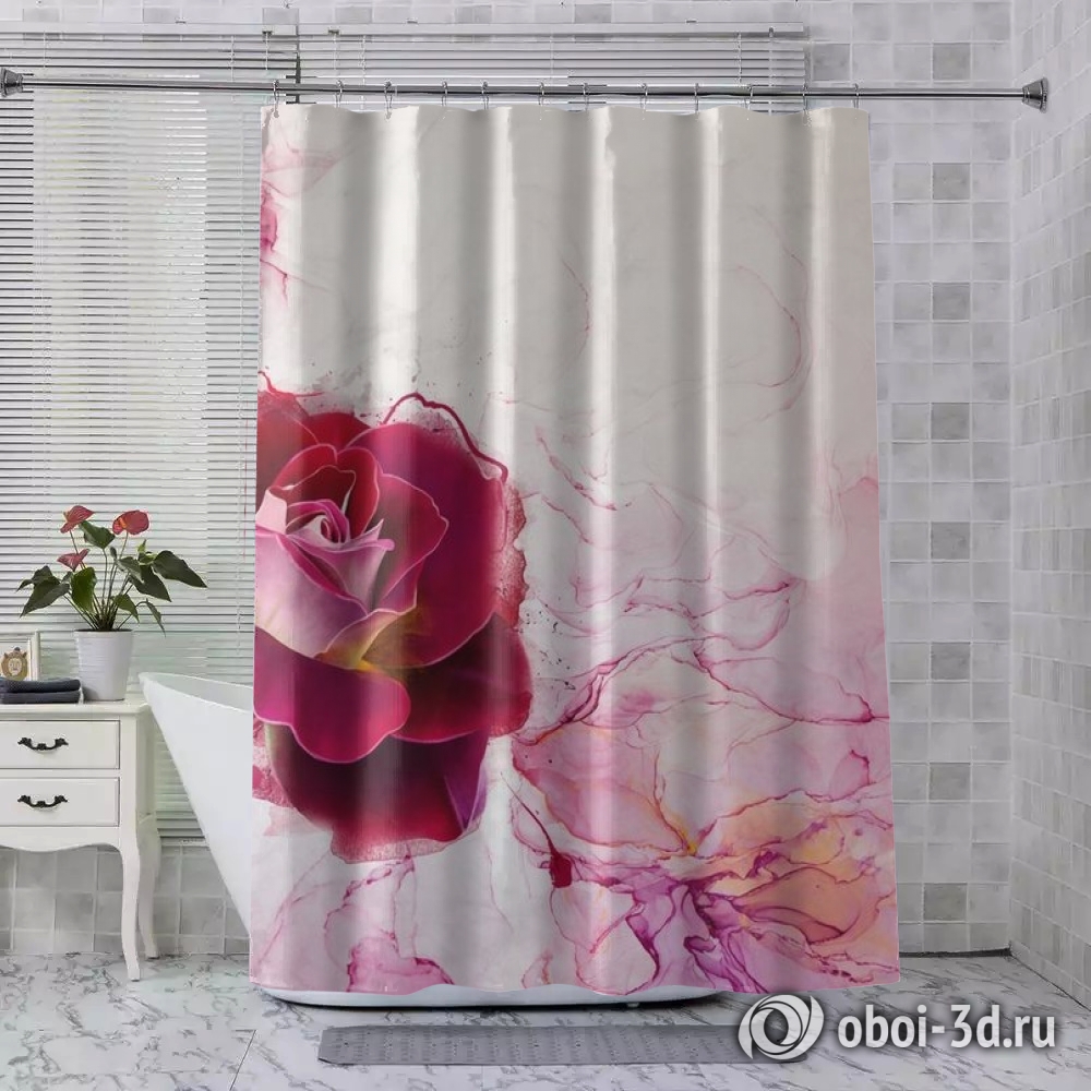 картинка Шторы для ванной «Бархатная роза на мраморе» | интернет-магазин фотообоев ARTDECO